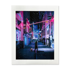 Boxi Xiong Limn Gallery Urban Art Nz: Boxi Xiong - Cyberpunk Fort lane (Unframed)