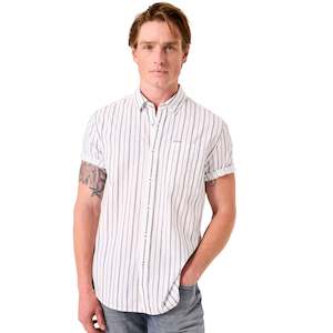 Garcia: SS White Linen Shirt w/ navy stripe
