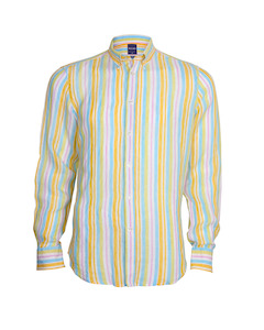 Mens Dress Shirts: San Micaele Linen Stripe Lemon Multi