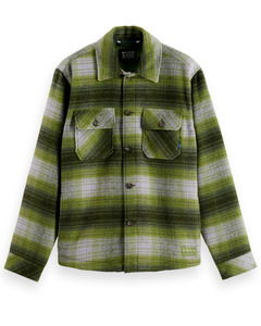 Mens Dress Shirts: Check Overshirt- Calla Green