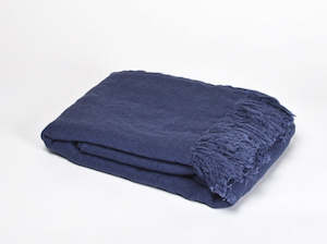 Blankets And Throws: Linen Bed Throw Ink Blue 130x170