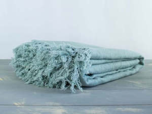 Blankets And Throws: Linen Bed Throw Duck Egg Blue 130x170