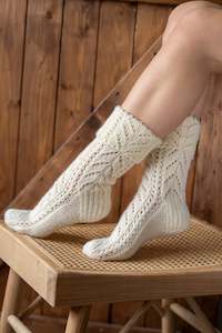 Accessories: Knitted Wool Socks Winter White