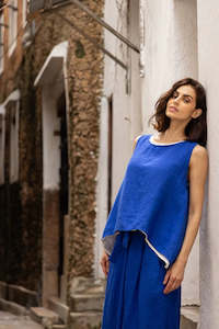 Womens Linen Shirts: Taji Top Linen Cobalt