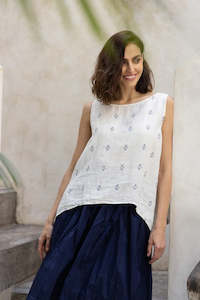 Taji Top Linen Navy Diamond