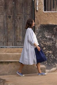 Woman: Piaf Coat Linen Blue Pin Stripe