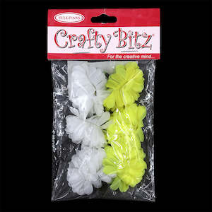 Crafty Bitz Flowers, White/Yellow- 6pk