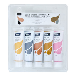 Acrylic Painting: Makr Studio Acrylic Paint Tube Pack, Metallic Colours- 5x75ml