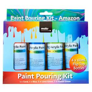 Artist Paints: Makr Paint Pour Kit, Amazon Coral (Blue, Lime Green, Forest Green)- 4pk