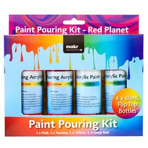 Artist Paints: Makr Paint Pour Kit, Red Planet (Pink, Fuchsia, White, Deep Red)- 4pk