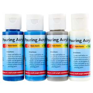Artist Paints: Makr Paint Pour Kit, Into The Blue (White, Grey, Mid Blue, Dark Blue)- 4pk