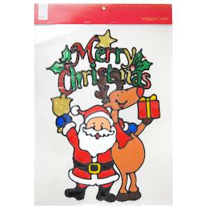 Christmas Window Cling, Santa and Reindeer- 33x0.16x42cm
