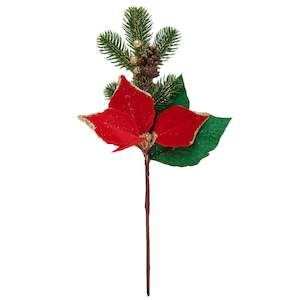 Christmas Glitter Poinsettia Pick- 37cm