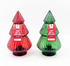 Christmas Tree with Bulb Lights, Red/Green- 12.5x22cm