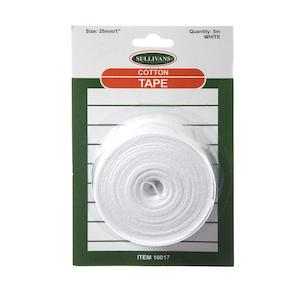 Haberdashery Essentials: Sullivans Cotton Tape, White- 25mm x 5m