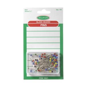 Pins And Needles: Sullivans Glass Headed Pins, Assorted- 100pk