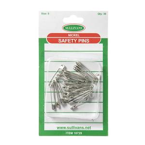 Sullivans Safety Pins Size 0, Silver- 36pk