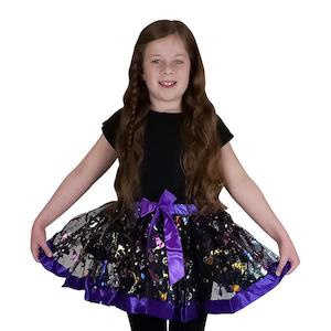 Halloween Tutu with Cat & Bats Print, Purple Multicol- 30cm