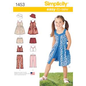 Childrens Shorts: Simplicity Pattern 1453 Child's Dress, Top, Trousers or Shorts and Hat