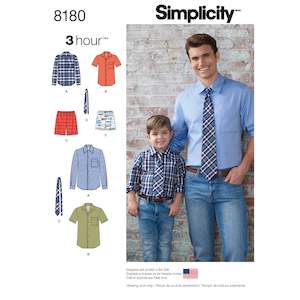 Simplicity Pattern 8180 Boys' and Men's Shirt, Boxer Shorts and Tie
