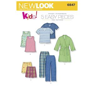 Childrens Shorts: Newlook Pattern 6847 Child Robe, Pajama Pants or Shorts and Knit Tops