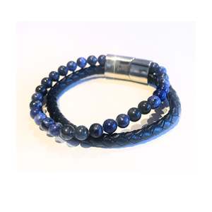 Lkd Classic: Bead and Leather Bracelet for Him | Cobalt Blue and Navy