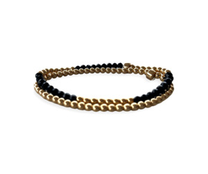 Beaded Bracelet Set  | Black and Gold Stripe