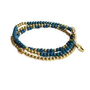 Courage And Grace: Beaded Bracelet Set  | Denim Double Wrap and Gold