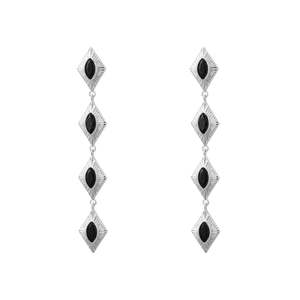 Earrings: Sagrada Single Drop Earrings | Noir & Silver