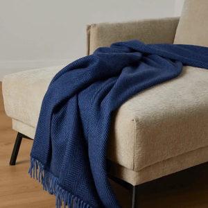 Cashmere Lambswool Herringbone Throw DENIM - Linen Boutique