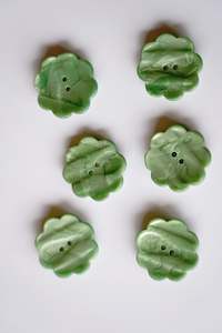 Vintage Buttons - Green Flower Large