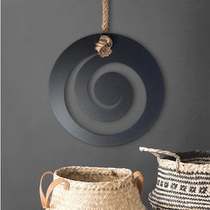 Christmas Gift Guide: Koru Wall Art, black steel with natural rope