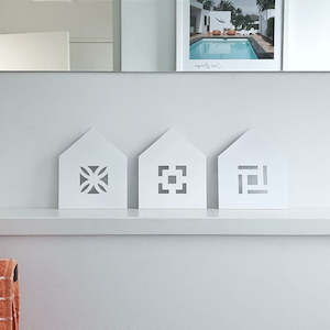 All Wall Art: Breeze Block Houses Wall Decor (Set of 3) White