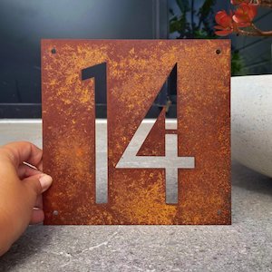 House Numbers: Custom Steel Square House Number Sign 20cm x 20cm