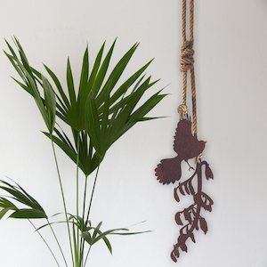 Nz Birds: Fantail & Flax Hanging CORTEN