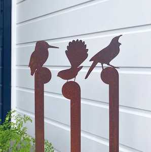 Nz Birds: Corten Kingfisher, Tui and Fantail set