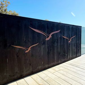 Wall Art: albatross in flight, set of 3 | right facing cut out birds | corten steel