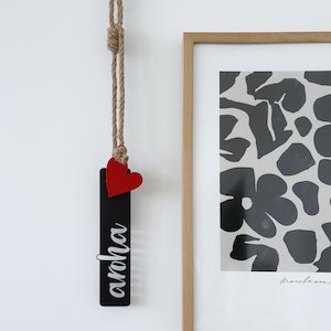 Wall Art: aroha & heart wall hanging | black w red heart