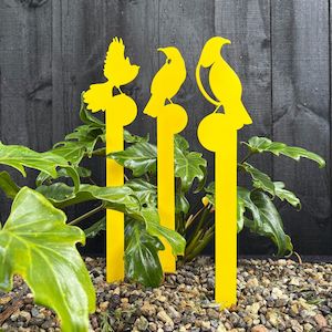 nz native bird planter stakes | yellow | aluminium | 45cm
