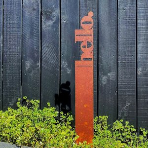 Garden Art Nz: hello garden stake | corten