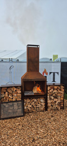 Products: Classic Corten 900 Fireplace Package, Grill & Door Lit Designs