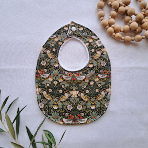 Liberty Bibs: Little Acorn Liberty Bib 'Strawberry Thief' - Dark Green