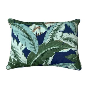 Outdoor Furniture Accessories: Navy Swaying Palms 55x40cm Piped Outdoor Cushion