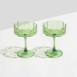 Two Wave Coupe Glasses in Green