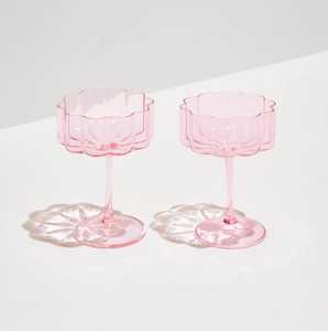 Dinnerware: Two Wave Coupe Glasses in Pink