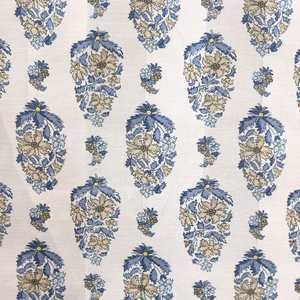 Sale: Mughal Off White & Blue Cotton Satin Fabric