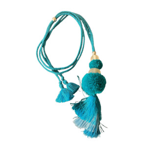 Blue Tassel Pompom Necklace