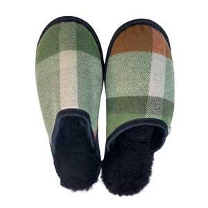 Wardrobe: Green Plaid Large Black Slippers