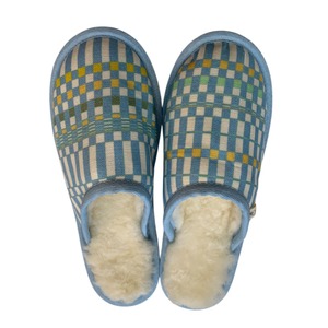 Blue Spiro Checker Large White Slippers