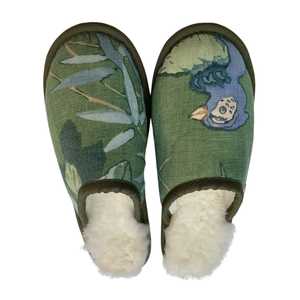 Blue Green Bird Large White Slippers